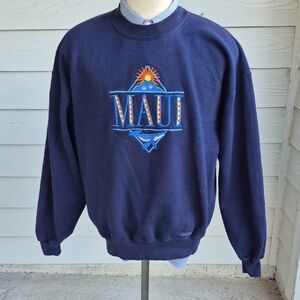 CRAZY SHIRT Hawaii MAUI Embroidered USA Blend Mens Large Crewneck Sweatshirt VTG